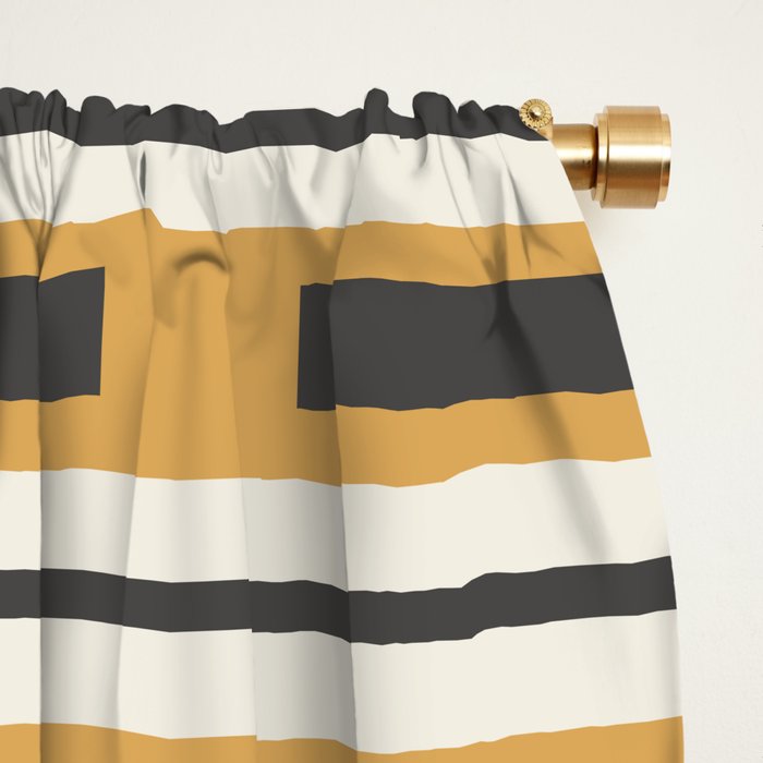Pallet Stripes Minimal Geometric Pattern in Mustard Gold, Charcoal Gray, and Cream Window Curtain Gallery Image 2