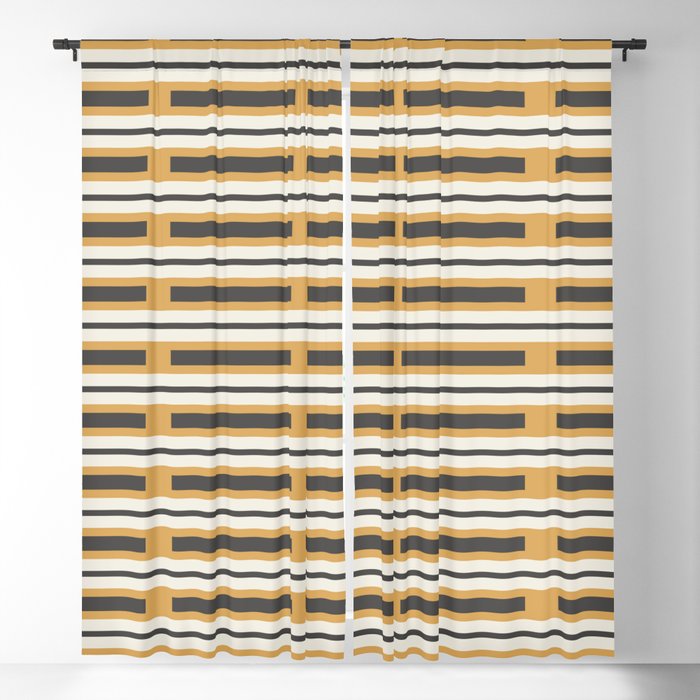 Pallet Stripes Minimal Geometric Pattern in Mustard Gold, Charcoal Gray, and Cream Window Curtain Gallery Image 1