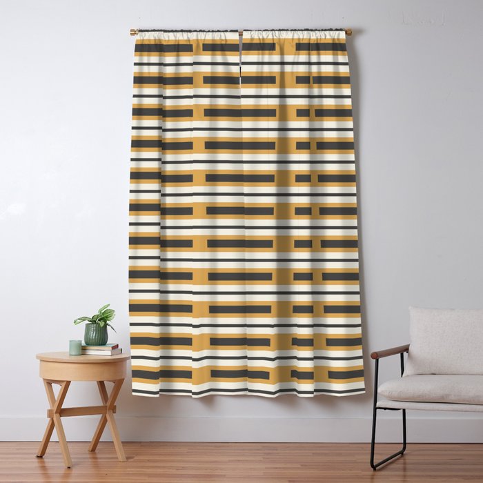 Pallet Stripes Minimal Geometric Pattern in Mustard Gold, Charcoal Gray, and Cream Window Curtain Gallery Image 1