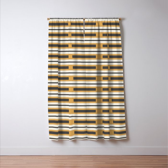 Pallet Stripes Minimal Geometric Pattern in Mustard Gold, Charcoal Gray, and Cream Window Curtain Gallery Image 3