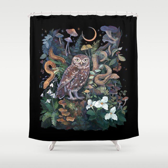 Owl and Snakes Mushroom forest Shower Curtain Gallery Image 1