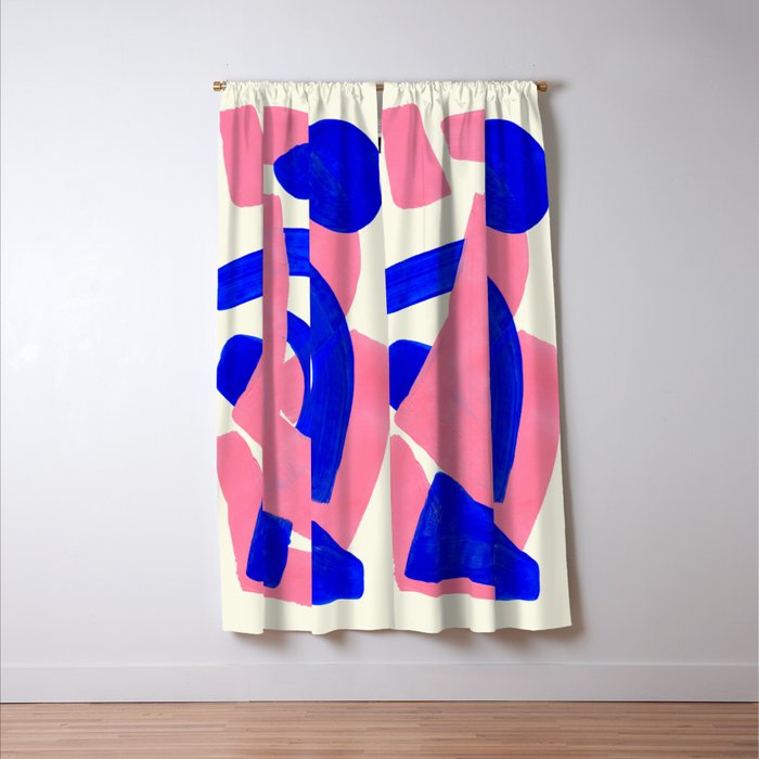 Blue Pink Fun Colorful Mid Century Modern Abstract Painting Shapes Pattern Window Curtain Gallery Image 3