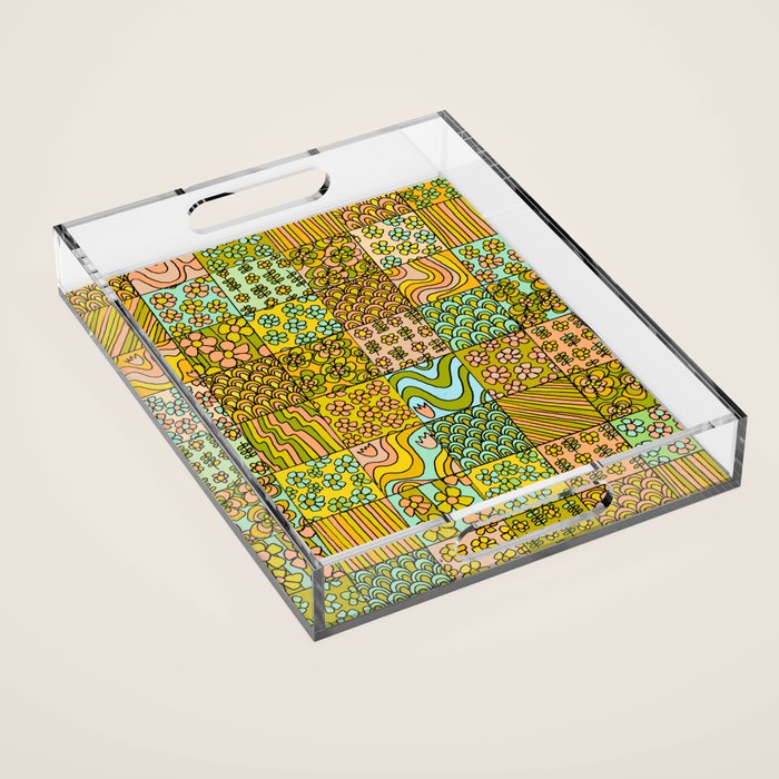 patchwork dreams retro flower quilt dreams of waves Acrylic Tray Gallery Image 1