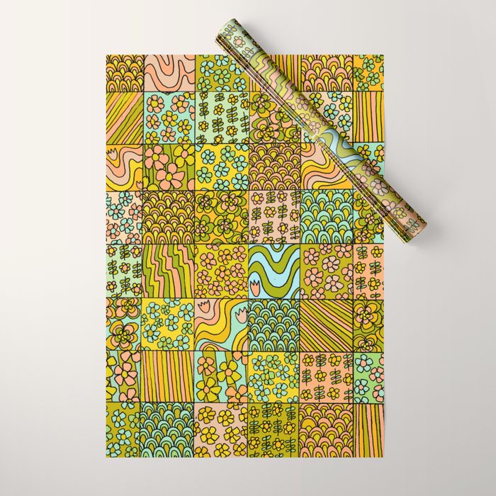 patchwork dreams retro flower quilt dreams of waves Wrapping Paper Gallery Image 1