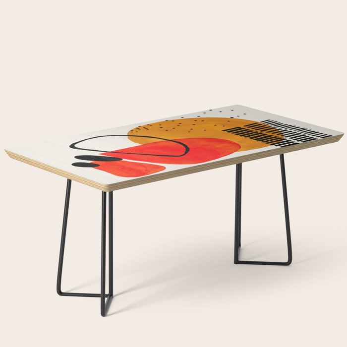 Mid Century Modern Abstract Colorful Art Yellow Ball Orange Shapes Orbit Black Pattern Coffee Table Gallery Image 1