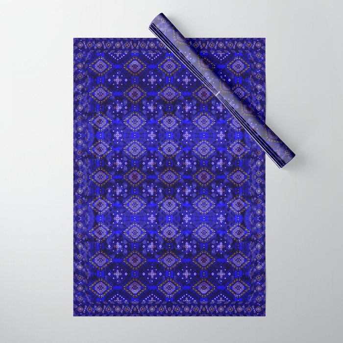 Oriental Opulence: Royal Blue Velvet Moroccan Majesty Wrapping Paper Gallery Image 1