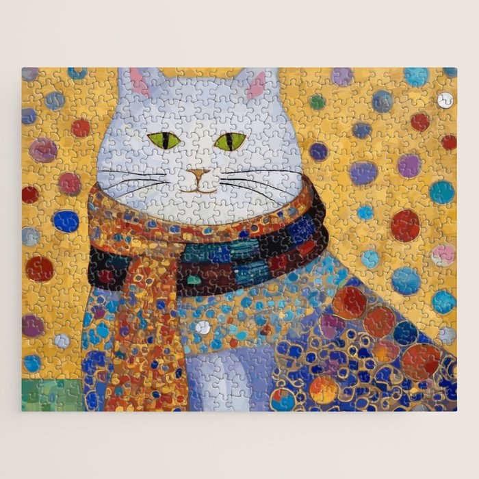 Gustav Klimt White Cat with Beautiful Clothes Jigsaw Puzzle Gallery Image 1