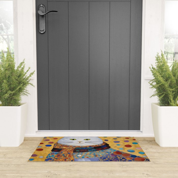 Gustav Klimt White Cat with Beautiful Clothes Welcome Mat Gallery Image 3