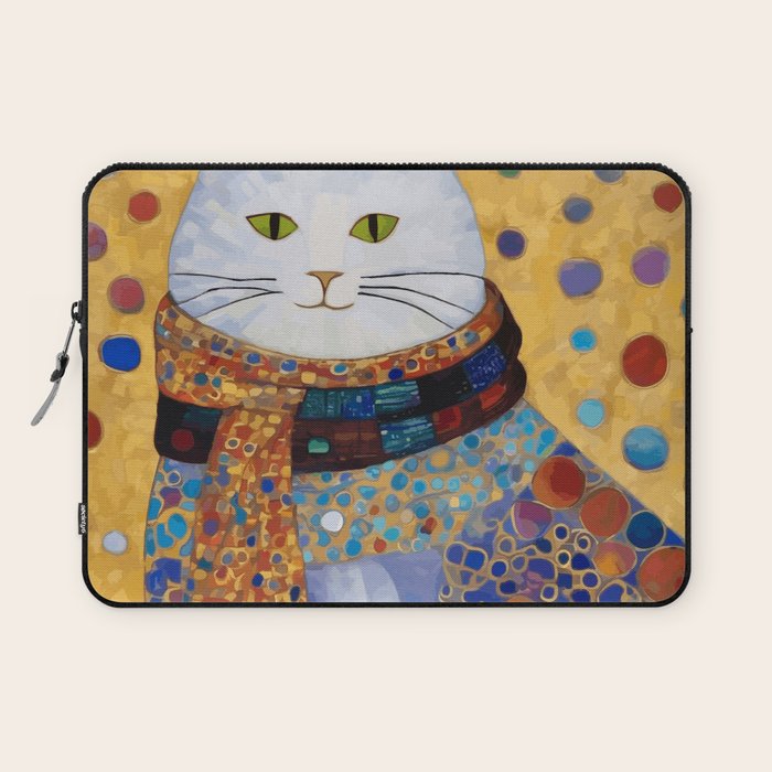 Gustav Klimt White Cat with Beautiful Clothes Laptop Sleeve Gallery Image 1