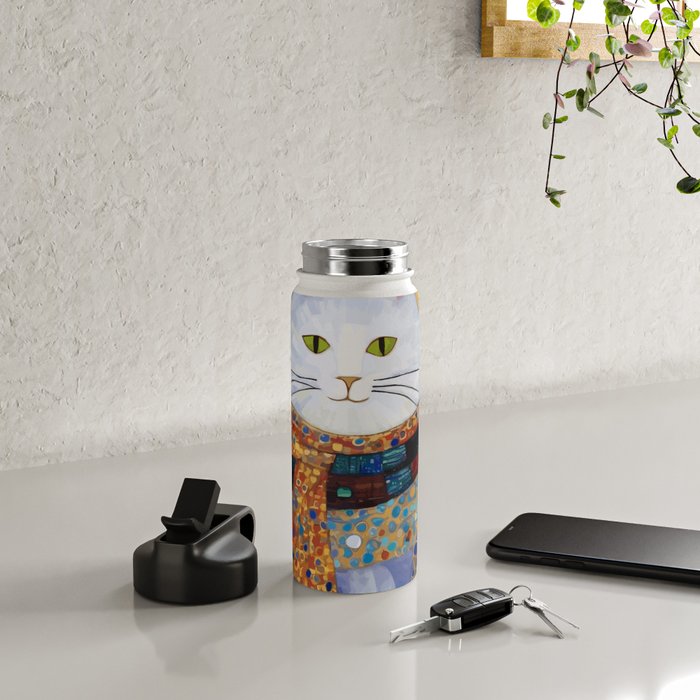 Gustav Klimt White Cat with Beautiful Clothes Water Bottle Gallery Image 4