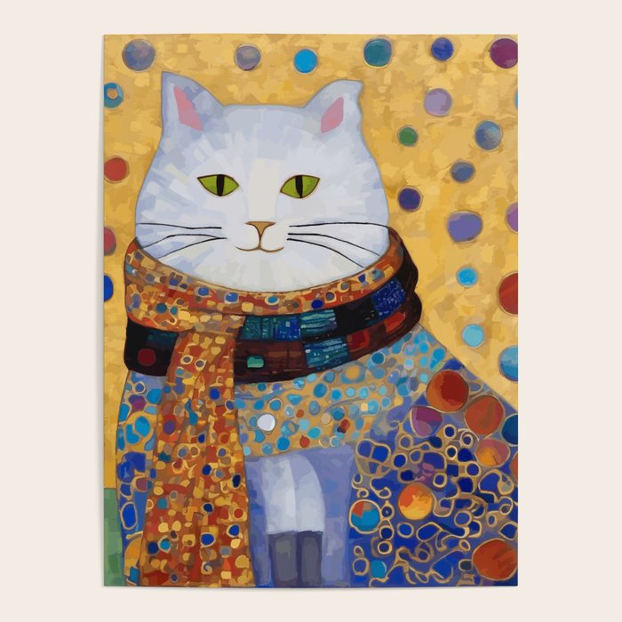Gustav Klimt White Cat with Beautiful Clothes Poster Gallery Image 1
