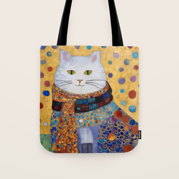 Gustav Klimt White Cat with Beautiful Clothes Tote Bag Gallery Image 1