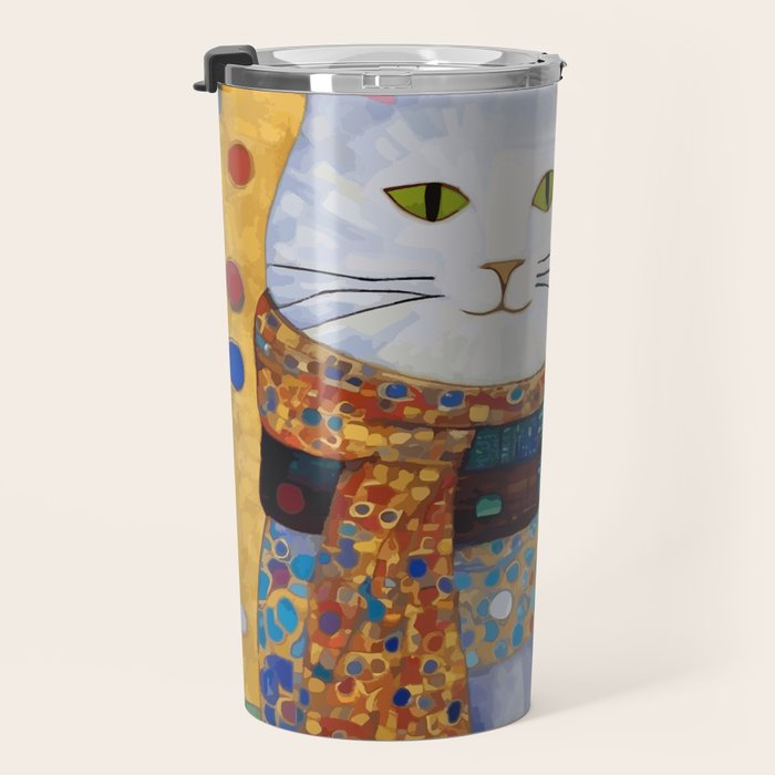 Gustav Klimt White Cat with Beautiful Clothes Travel Mug Gallery Image 3