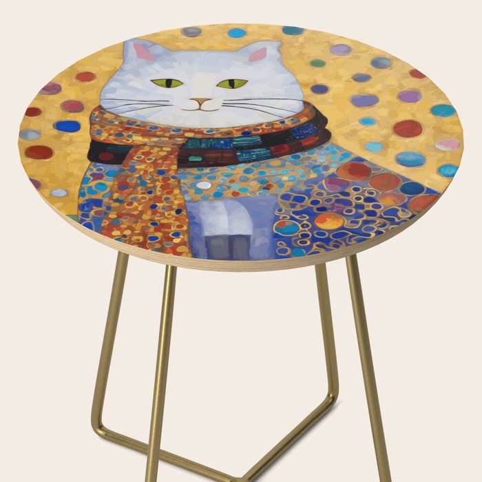 Gustav Klimt White Cat with Beautiful Clothes Side Table Gallery Image 2