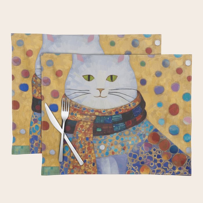 Gustav Klimt White Cat with Beautiful Clothes Placemat Gallery Image 1