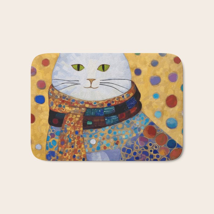 Gustav Klimt White Cat with Beautiful Clothes Bath Mat Gallery Image 1