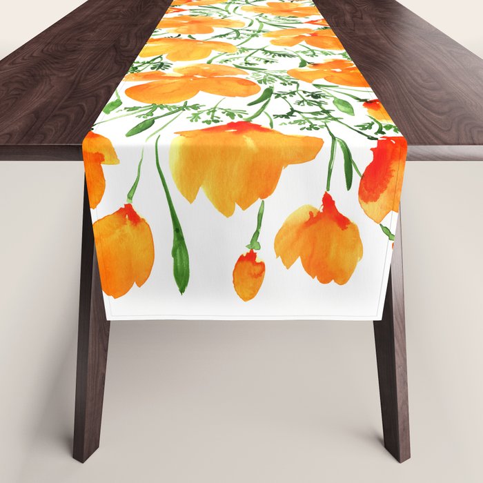 Watercolor California poppies Table Runner Gallery Image 1