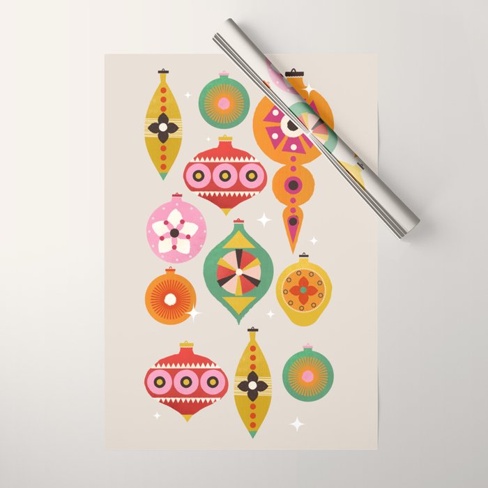 Christmas Tree Retro Ornaments Wrapping Paper Gallery Image 1