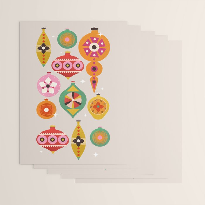 Christmas Tree Retro Ornaments Wrapping Paper Gallery Image 3