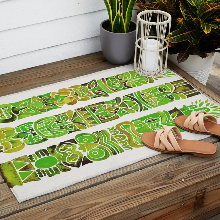 Tiki Totems - Green Outdoor Rug Gallery Image 2