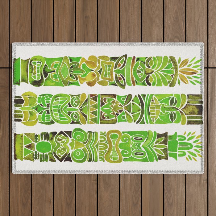 Tiki Totems - Green Outdoor Rug Gallery Image 1