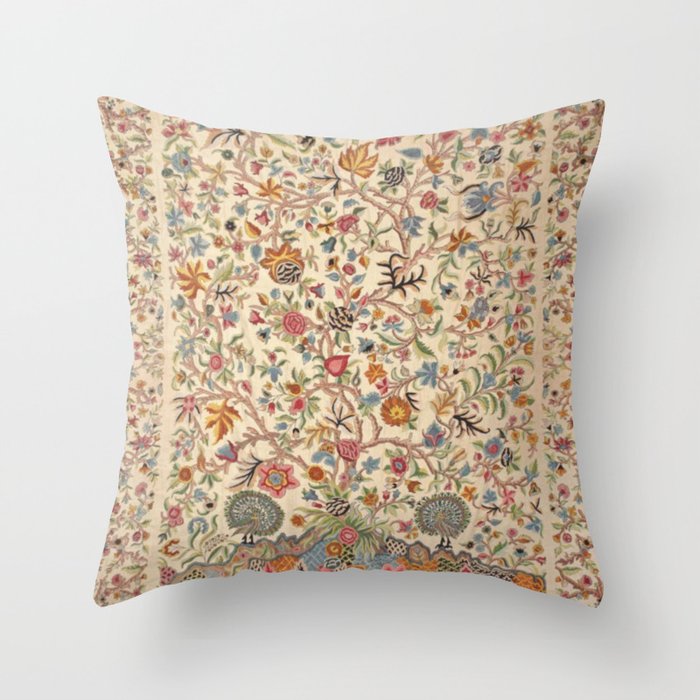 Ornate Kashmir Crewelwork Indian Palampore  Throw Pillow Gallery Image 1