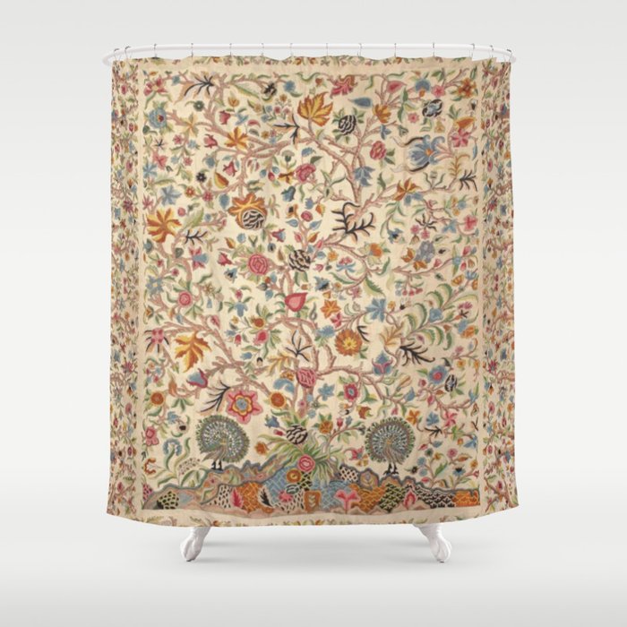 Ornate Kashmir Crewelwork Indian Palampore  Shower Curtain Gallery Image 1