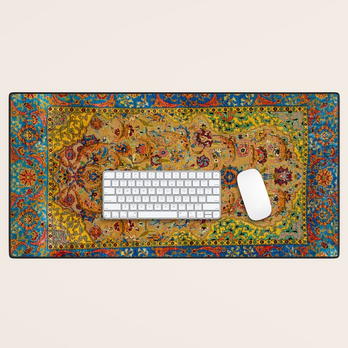 Hereke Vintage Persian Silk Rug Print Desk Mat Gallery Image 1