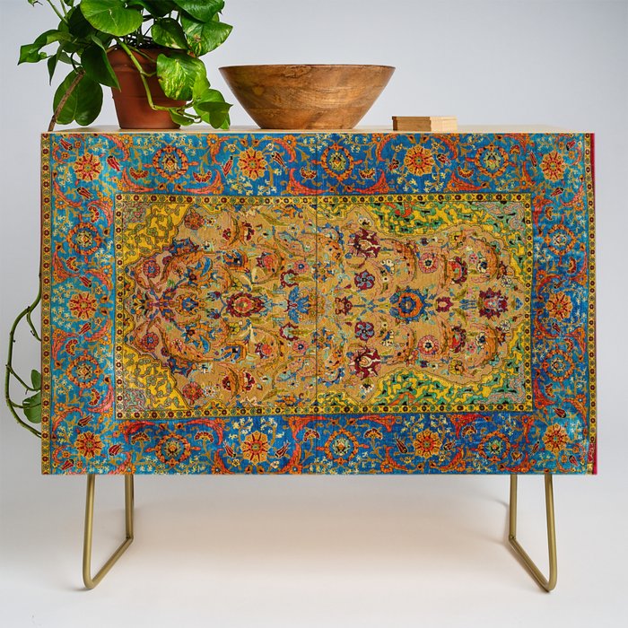 Hereke Vintage Persian Silk Rug Print Credenza Gallery Image 1