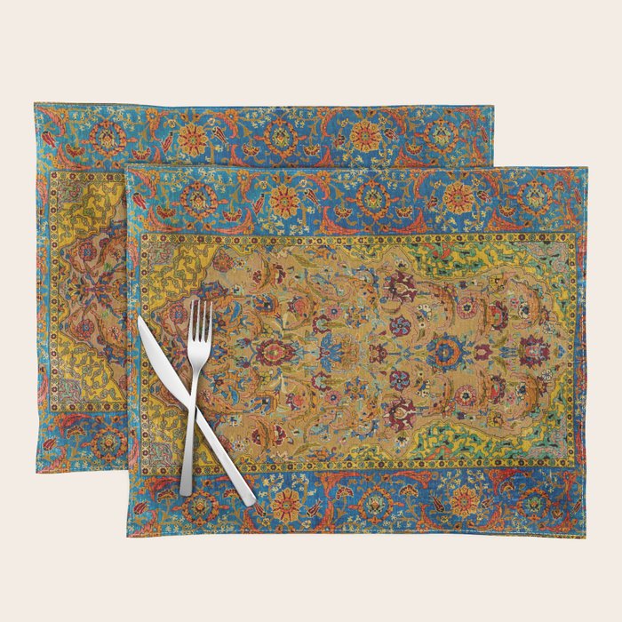 Hereke Vintage Persian Silk Rug Print Placemat Gallery Image 1
