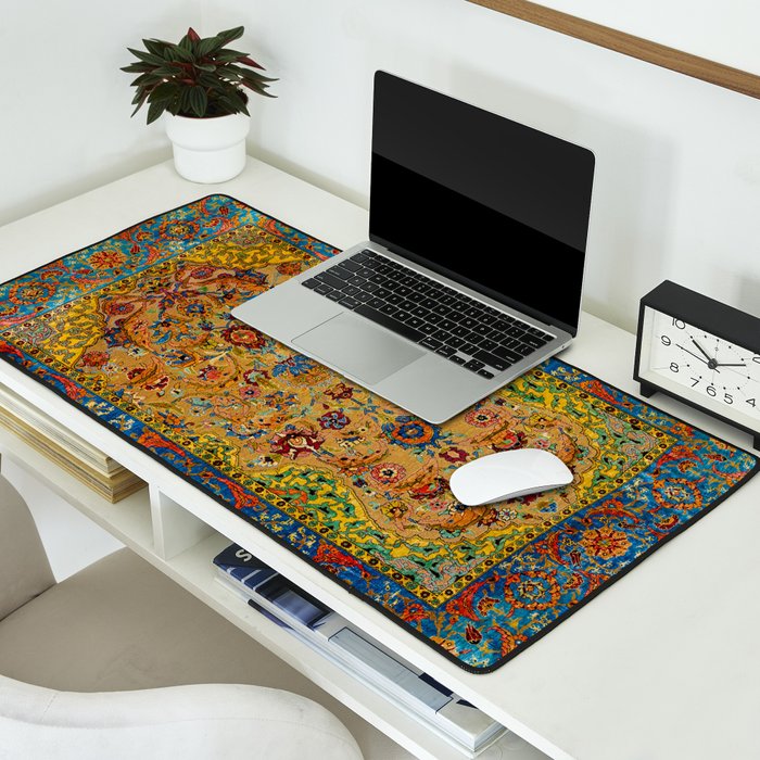 Hereke Vintage Persian Silk Rug Print Desk Mat Gallery Image 2