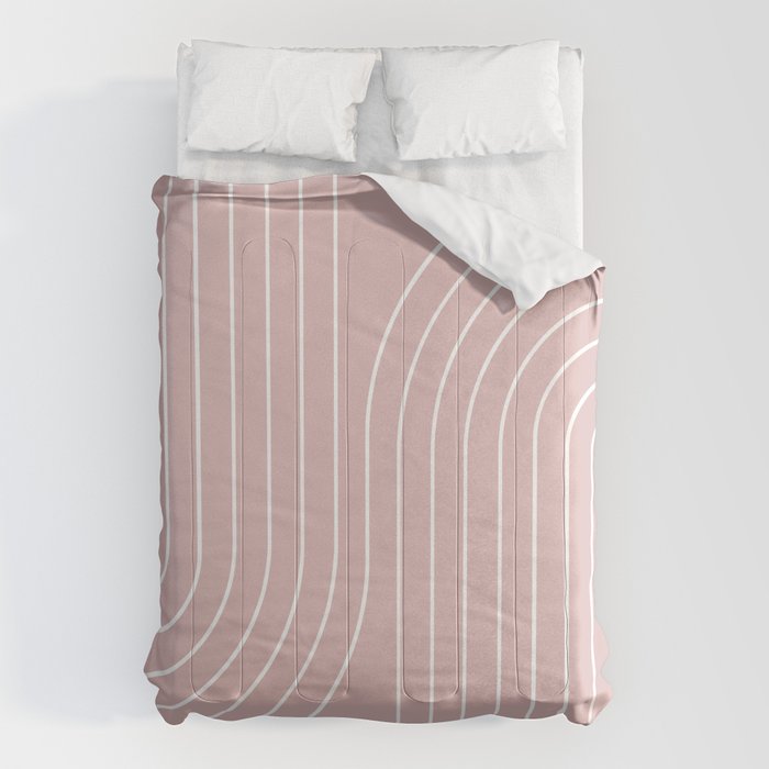 Minimal Line Curvature LXX Blush Pink Mid Century Modern Arch Abstract Comforter Gallery Image 6