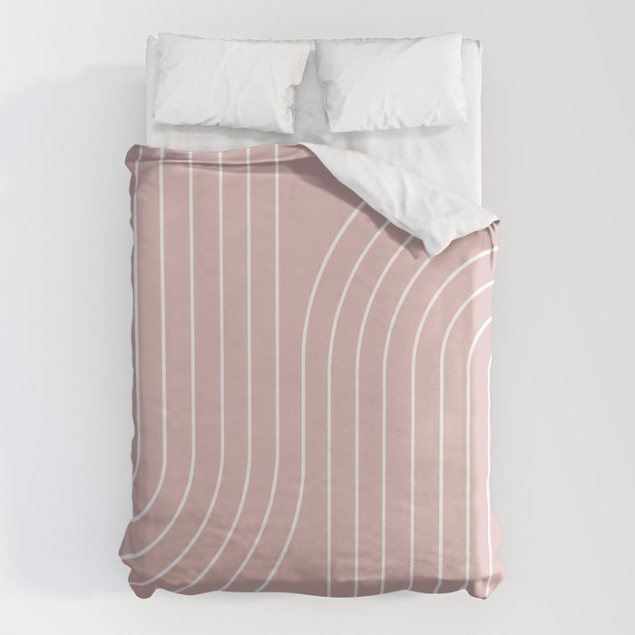 Minimal Line Curvature LXX Blush Pink Mid Century Modern Arch Abstract Duvet Cover Gallery Image 1