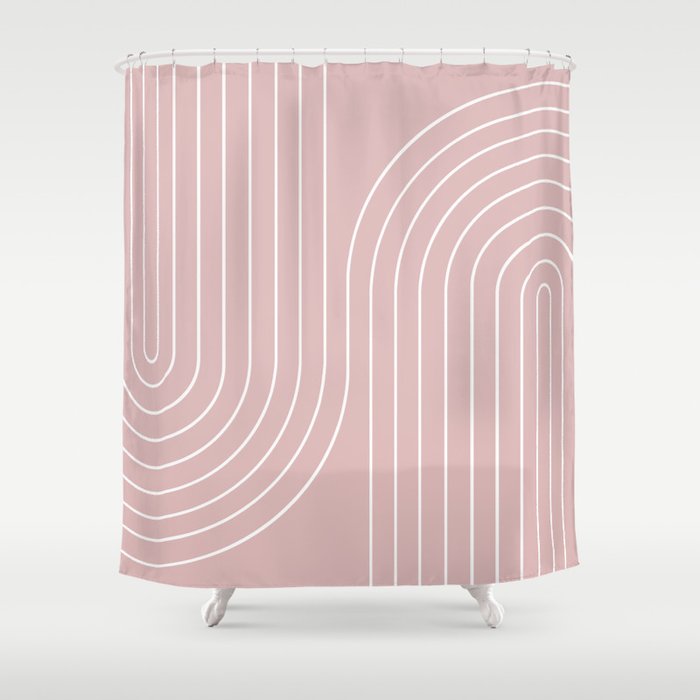 Minimal Line Curvature LXX Blush Pink Mid Century Modern Arch Abstract Shower Curtain Gallery Image 1