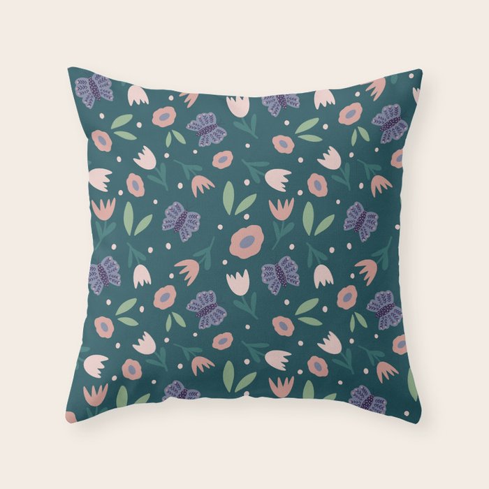 Butterfly and Flowers  Throw Pillow Gallery Image 6