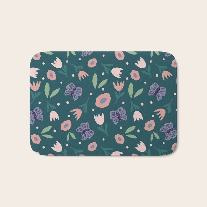 Butterfly and Flowers  Bath Mat Gallery Image 1