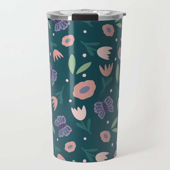Butterfly and Flowers  Travel Mug Gallery Image 1