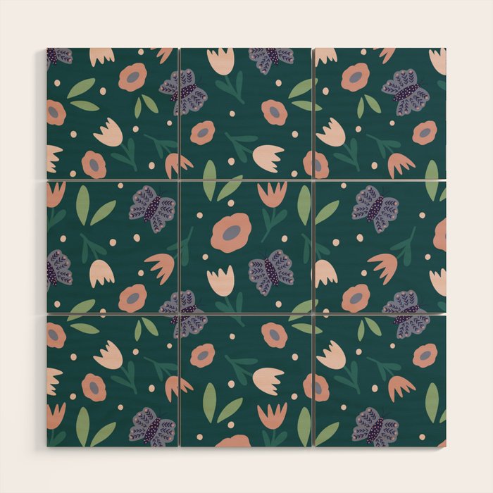 Butterfly and Flowers  Wood Wall Art Gallery Image 1