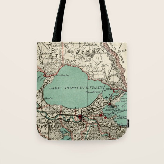 Vintage Map of Lake Pontchartrain (1887) Tote Bag Gallery Image 1