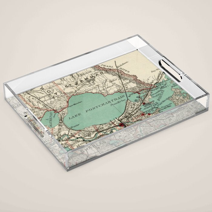 Vintage Map of Lake Pontchartrain (1887) Acrylic Tray Gallery Image 1