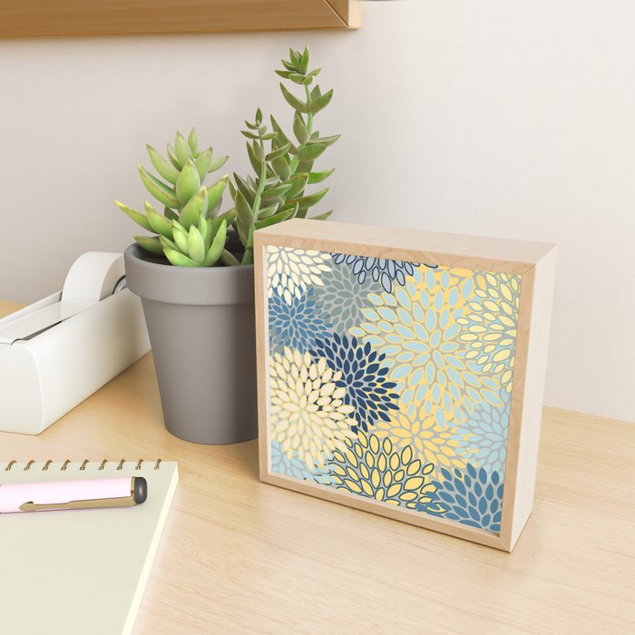 Floral Print, Yellow, Gray, Blue, Teal Mini Art Print Gallery Image 2