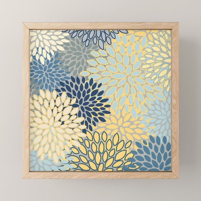 Floral Print, Yellow, Gray, Blue, Teal Mini Art Print Gallery Image 1