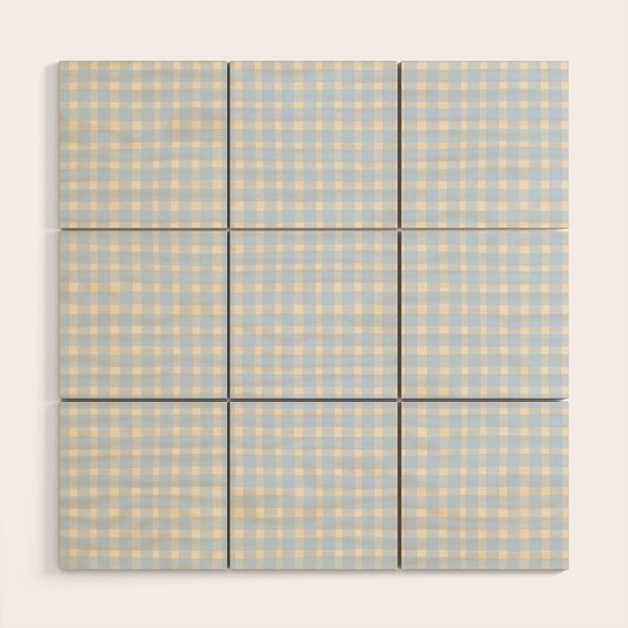 Blue White Gingham Check Wood Wall Art Gallery Image 1