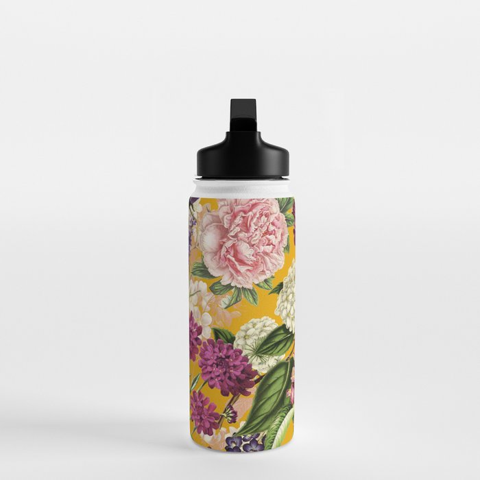 Yellow Happy Floral Pattern, Modernism Water Bottle Gallery Image 3