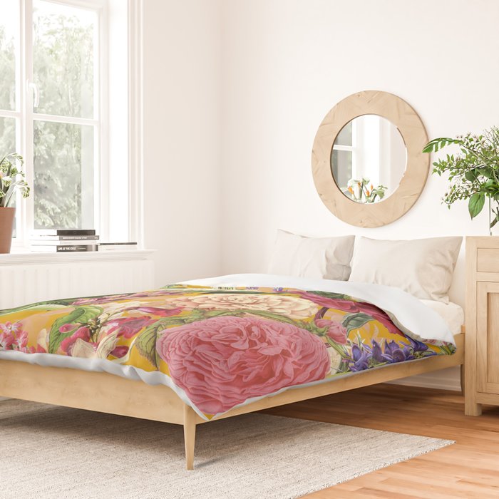 Yellow Happy Floral Pattern, Modernism Duvet Cover Gallery Image 2