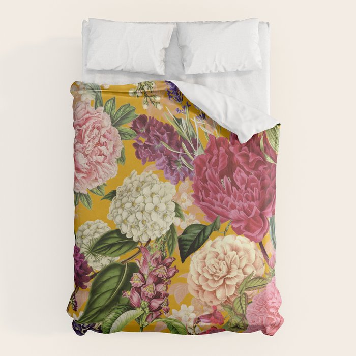 Yellow Happy Floral Pattern, Modernism Duvet Cover Gallery Image 1