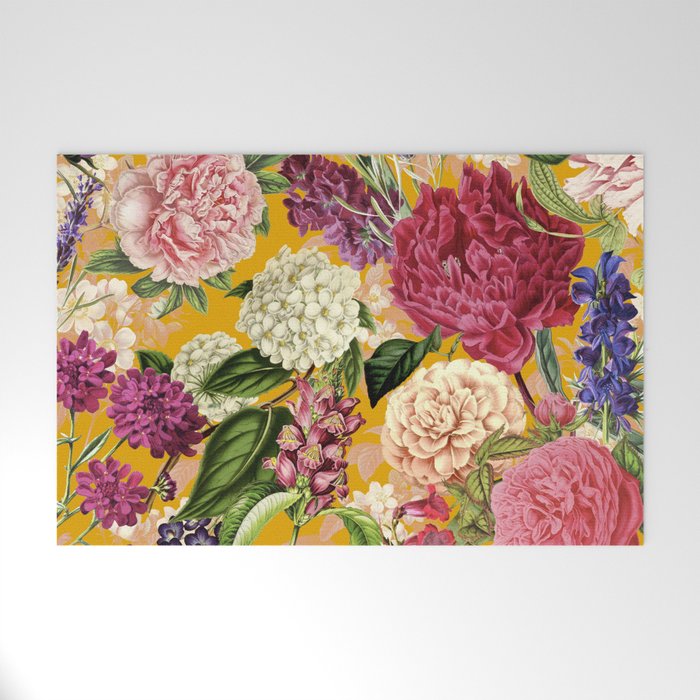 Yellow Happy Floral Pattern, Modernism Welcome Mat Gallery Image 1