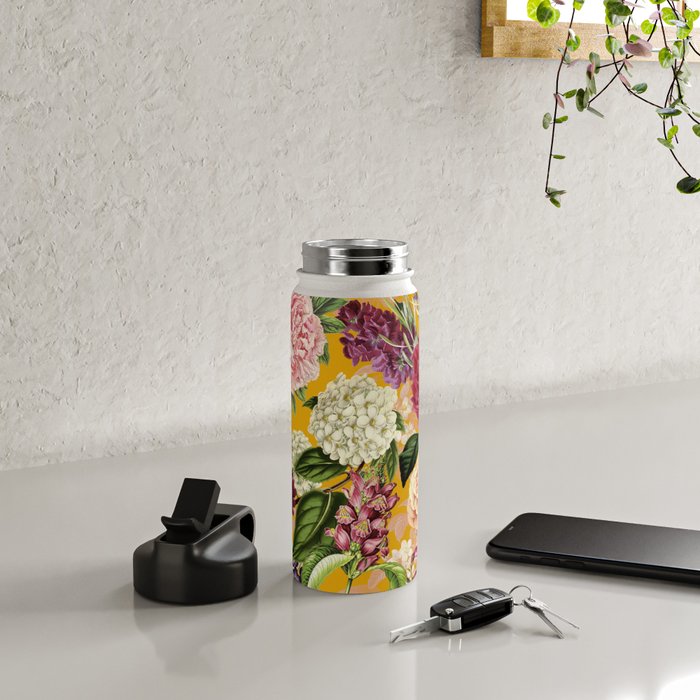 Yellow Happy Floral Pattern, Modernism Water Bottle Gallery Image 4