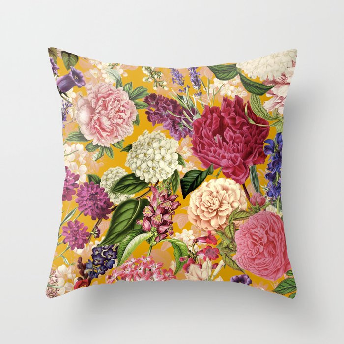 Yellow Happy Floral Pattern, Modernism Throw Pillow Gallery Image 6