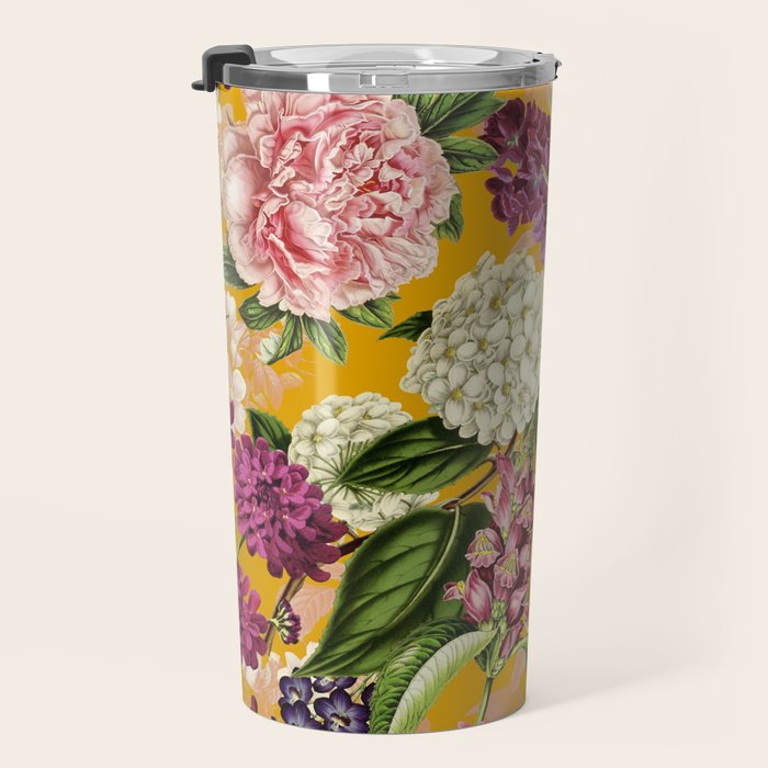 Yellow Happy Floral Pattern, Modernism Travel Mug Gallery Image 3